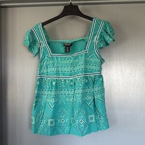 Wrangler Retro Women's Babydoll Western Bandana Print Pullover Top Square Neck M